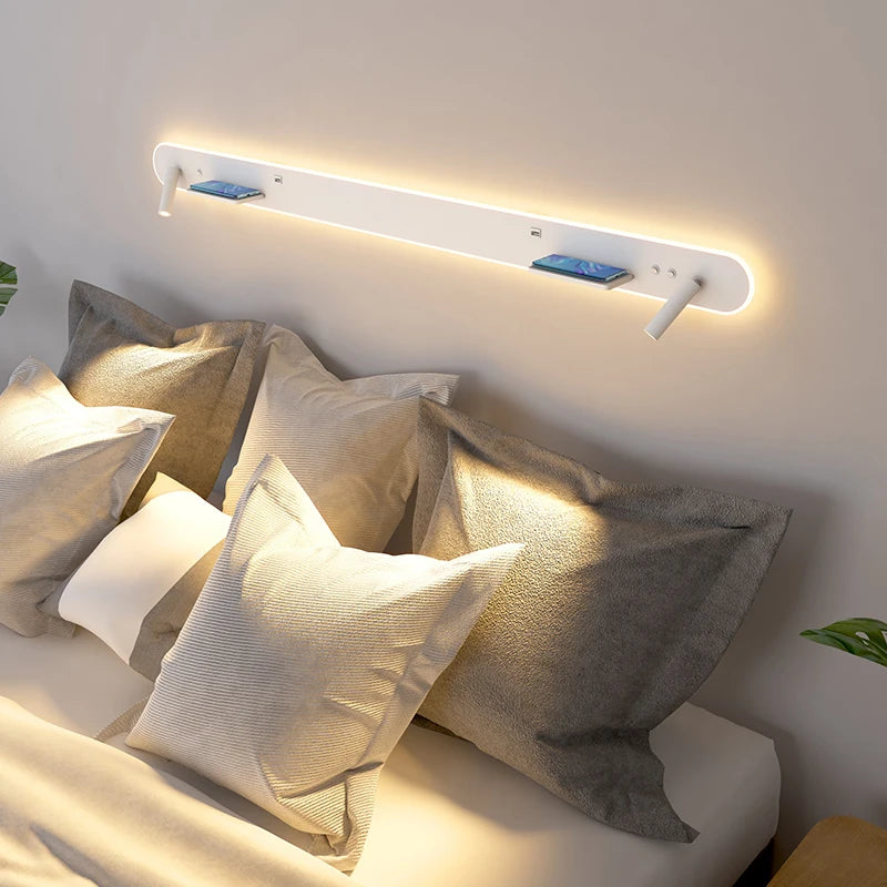 applique murale led de chevet multifonction avec port usb et chargeur sans fil - vue 6 sur 12