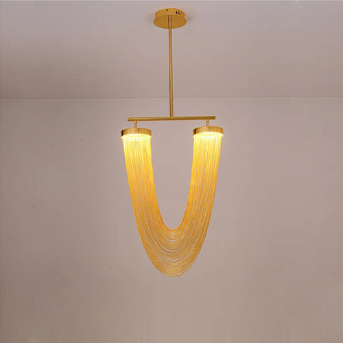 lustre art déco led dimmable en aluminium doré design moderne élégance - vue 6 sur 21
