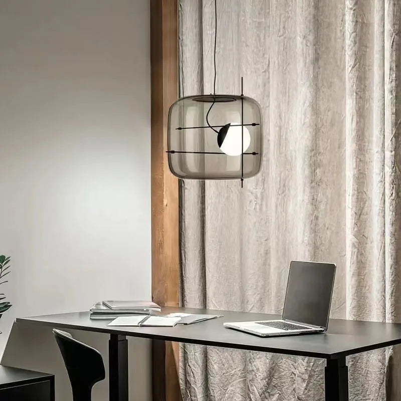 Suspension en verre tête unique boule design fumé - vue 5 sur 9