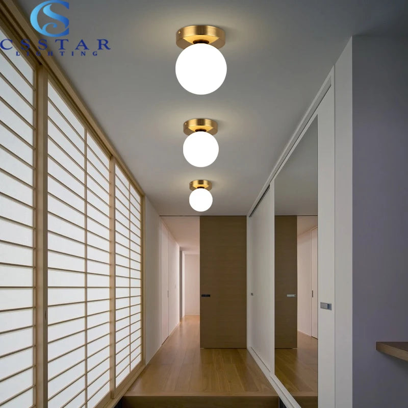 Nordique Simple moderne rond boule de verre plafonnier salon éclairage couloir plafonnier chambre lampe lumière LED - vue 4 sur 9