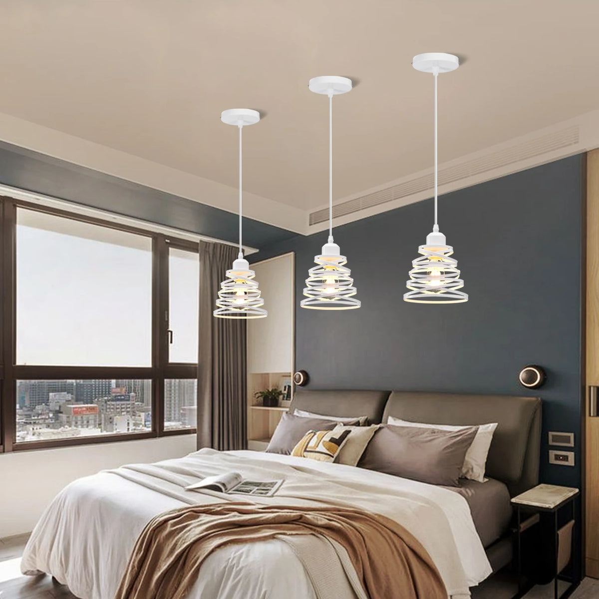 Moderne Retro-Pendelleuchte mit Spiral-Lampenschirm - vue 5 sur 12