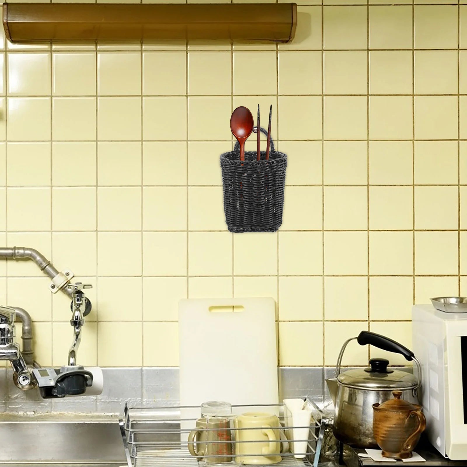 panier suspendu en osier pour décoration murale des fleurs - vue 8 sur 7