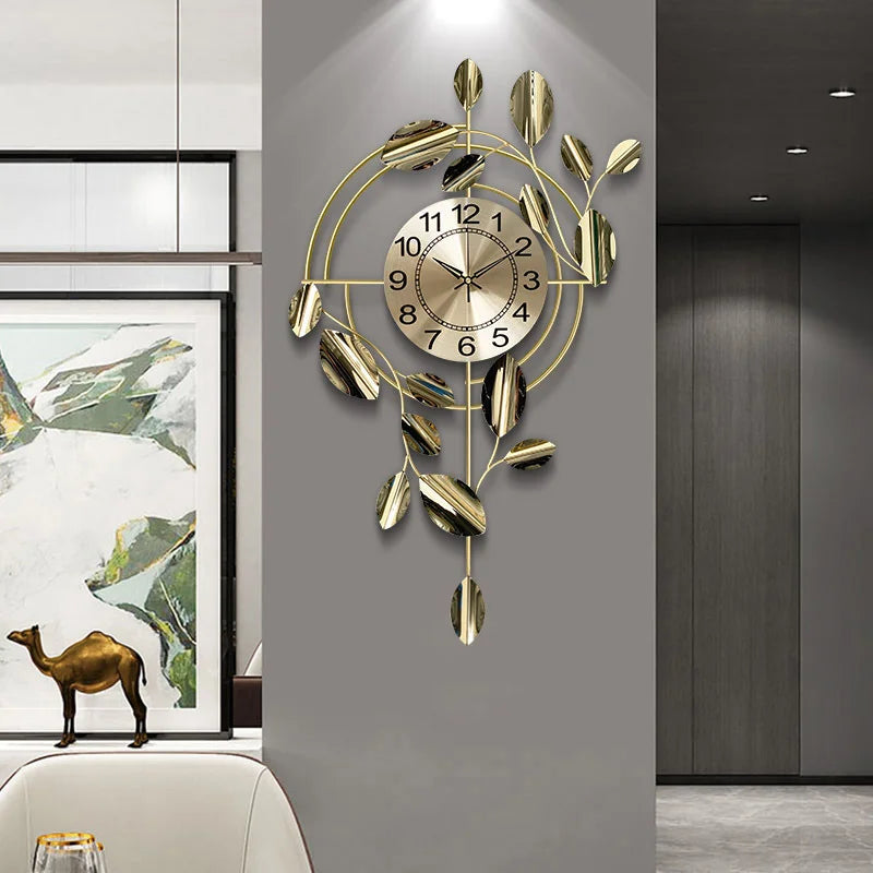 horloge murale en métal doré design nordique luxe silencieuse à balayage - vue 8 sur 7