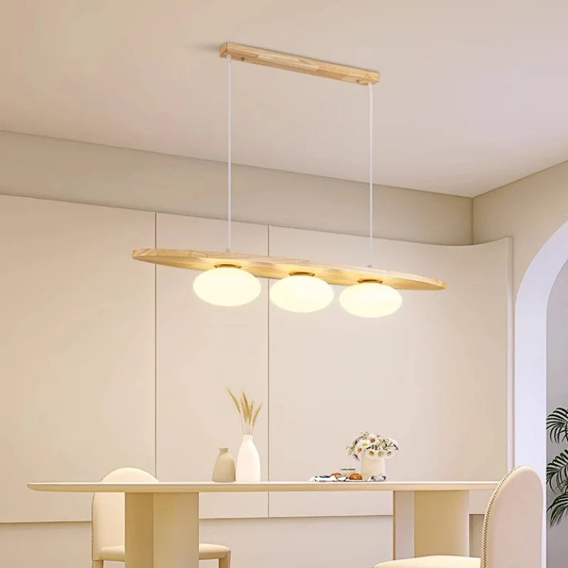 lustre en bois massif avec suspension en verre artistique pour intérieur - vue 3 sur 8