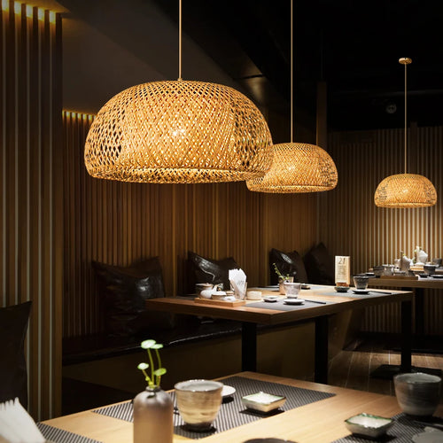 Handgefertigte Bambus-Pendelleuchte aus Rattan im chinesischen Stil - vue 5 sur 9