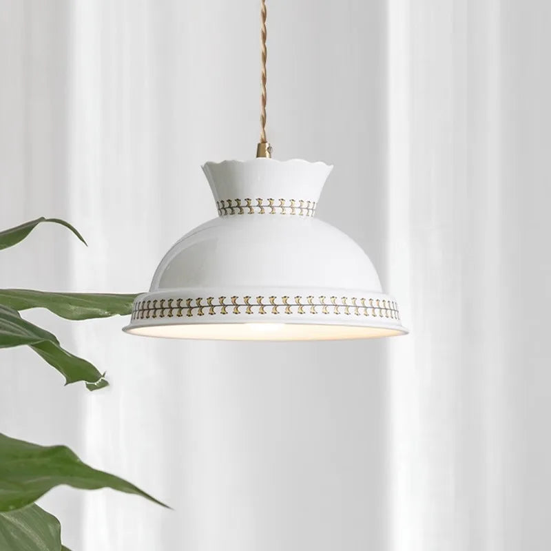 suspension moderne en céramique fleur led style nordique - vue 5 sur 30