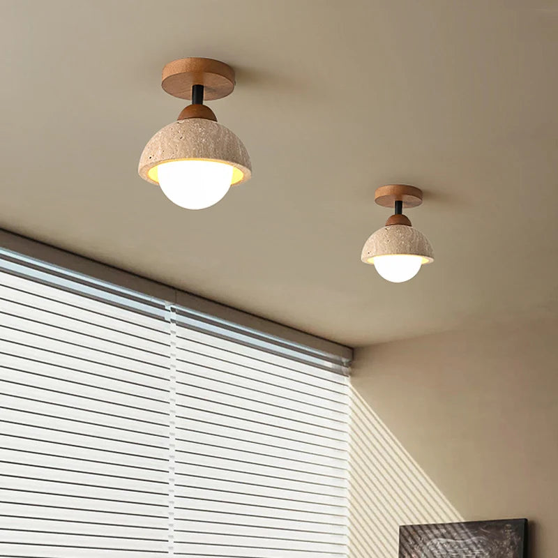 plafonnier décoratif led style wabi sabi japonais en calcaire - vue 4 sur 6