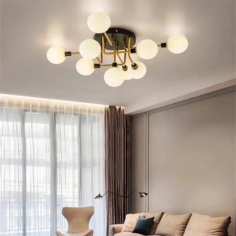 plafonnier nordique led en verre et métal pour intérieur loft