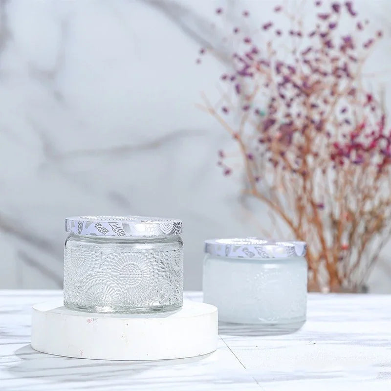 pot à bougie en relief en verre avec couvercle pour aromathérapie - vue 5 sur 13
