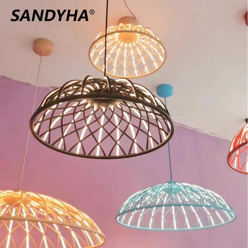 suspension moderne en corde tressée avec lumière led décorative - vue 2 sur 9