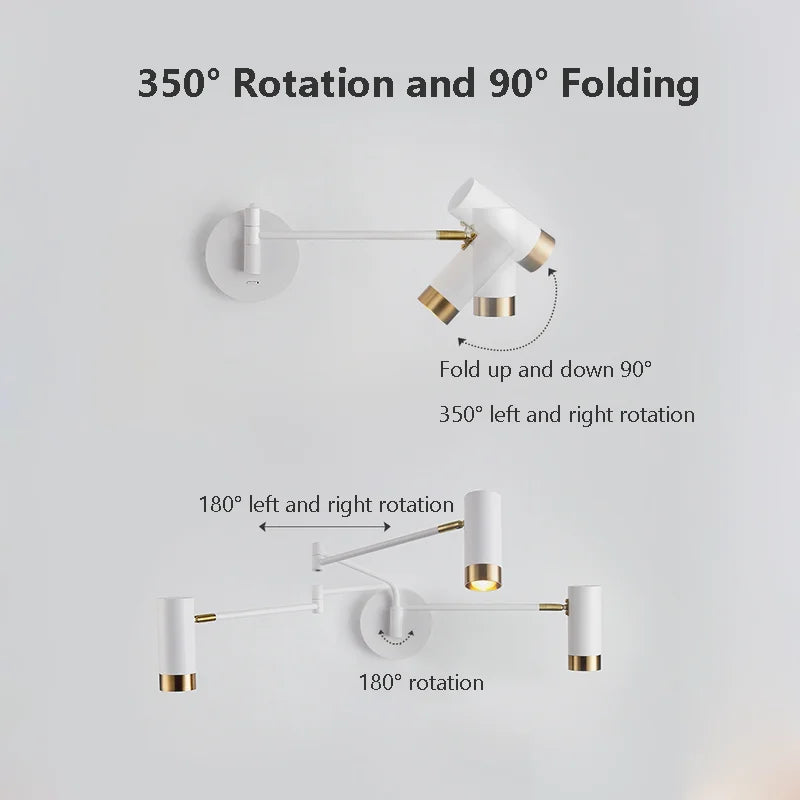 applique murale pliante moderne avec éclairage led pivotant - vue 6 sur 7