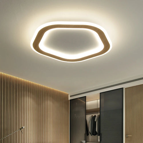 plafonnier led ultra-mince en bois massif style nordique moderne - vue 4 sur 12