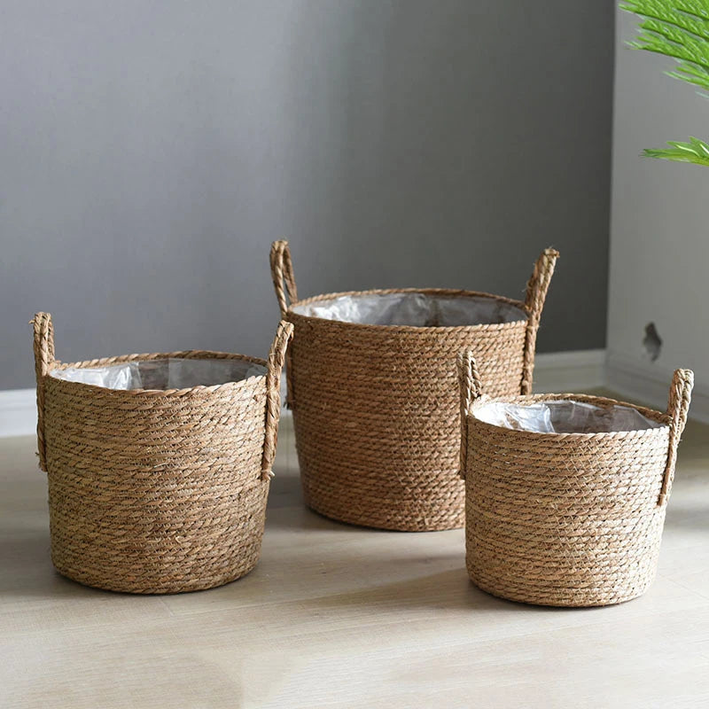 panier de rangement en jonc de mer fait main pour plantes et fleurs - vue 3 sur 9