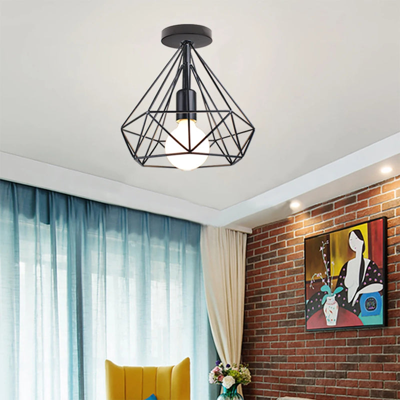 plafonnier industriel rétro led cage métal vintage luminaire