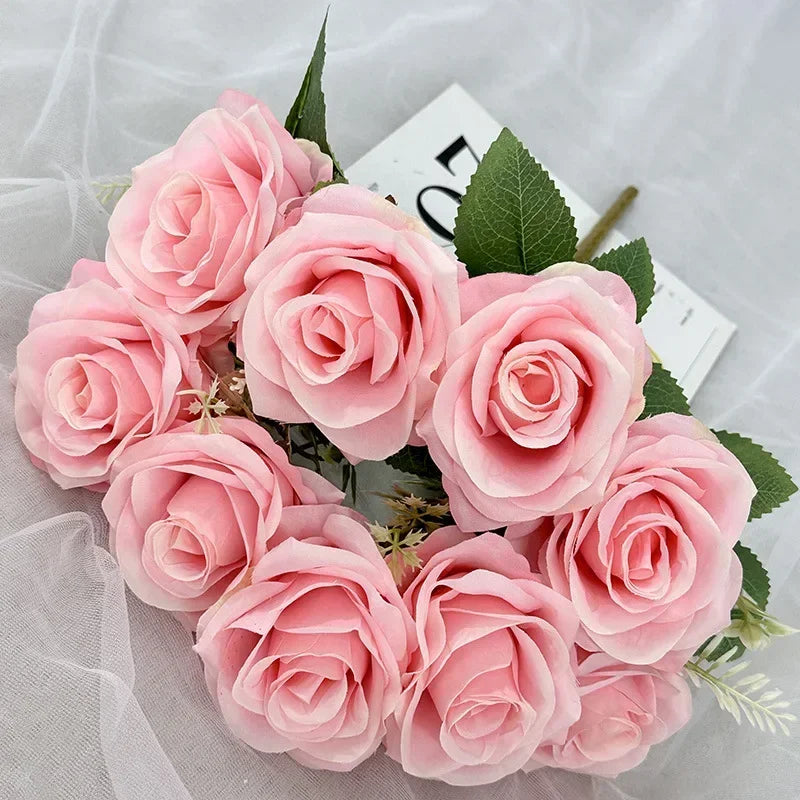 bouquet de roses artificielles en soie pour décoration de mariage - vue 12 sur 15