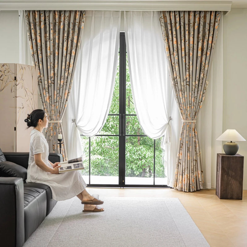 Rideau occultant moderne motif feuilles pour chambre salon