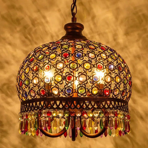 Türkischer Kronleuchter Vintage Boho-Stil Buntes Glas Romantisch für Café oder Restaurant - vue 4 sur 10