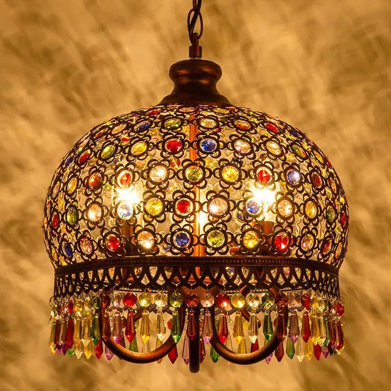 Türkischer Kronleuchter Vintage Boho-Stil Buntes Glas Romantisch für Café oder Restaurant - vue 3 sur 10