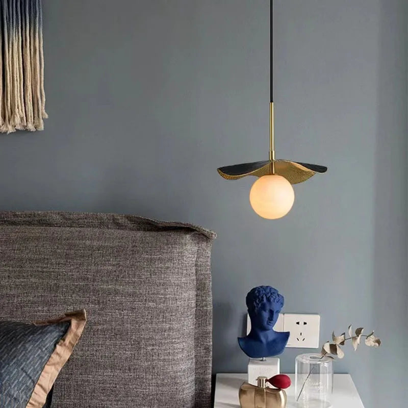 lustre 	 en cuivre avec boule de marbre naturel - vue 5 sur 7