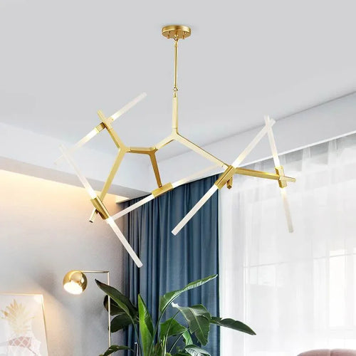 lustre moderne en verre led tube branche pour décoration suspendue