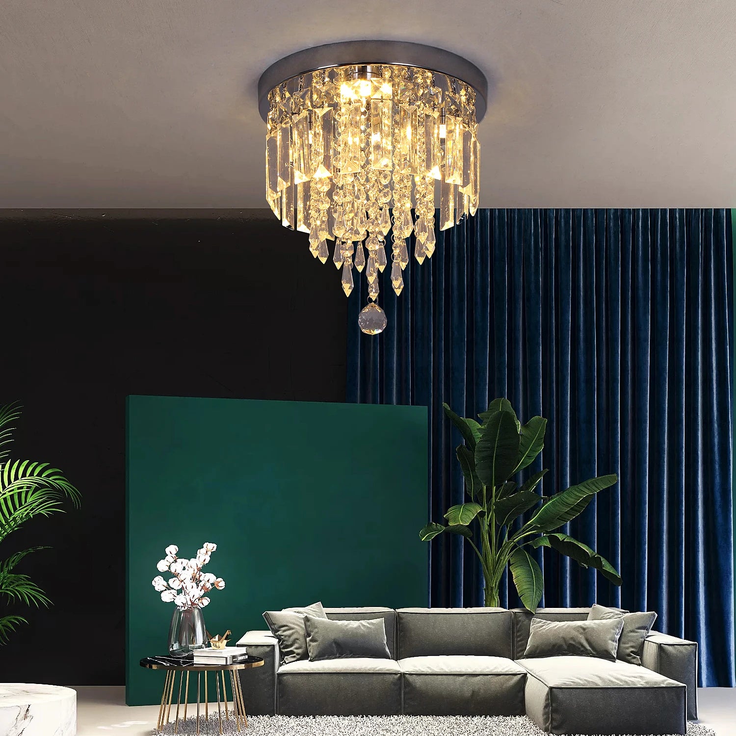 Plafonnier LED en cristal et acier inoxydable - vue 4 sur 10