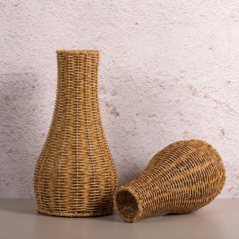 vase tissé à la main en imitation rotin pour fleurs et plantes décoratives - vue 4 sur 8