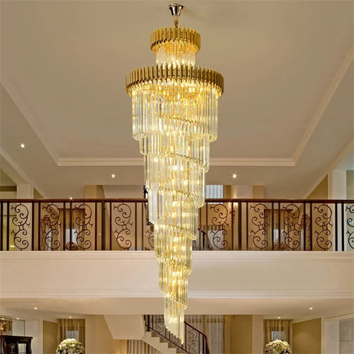 LED-Kronleuchter Spirale Luxus Kristall-Pendelleuchte für hohe Decken - vue 6 sur 8