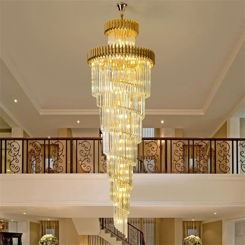 LED-Kronleuchter Spirale Luxus Kristall-Pendelleuchte für hohe Decken - vue 5 sur 8