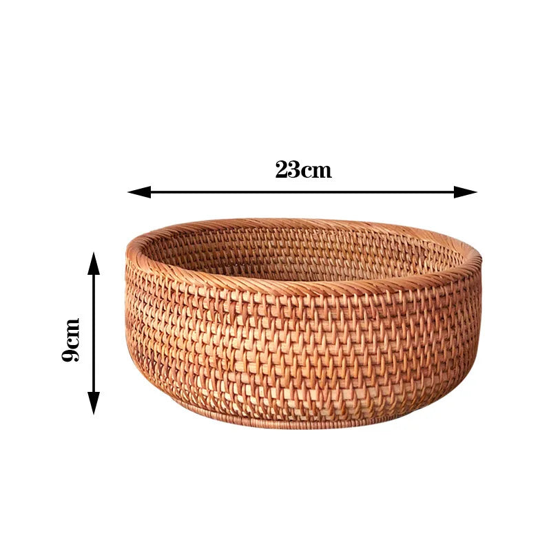 Round Rattan Woven Basket, Wicker Fruit Basket, Bread Food Kitchen Home Decor Organizer, Breadbasket For Kitchen - vue 11 sur 12