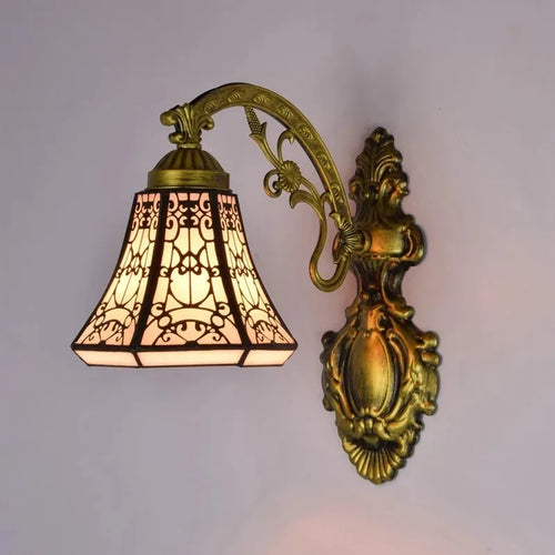 Tiffany Wandleuchte im Retro-Design mit Sonnenblumen-Motiv und Spiegel