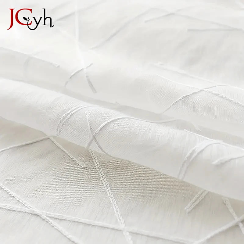 Voilage tulle a motifs rayures style moderne salon - vue 6 sur 7
