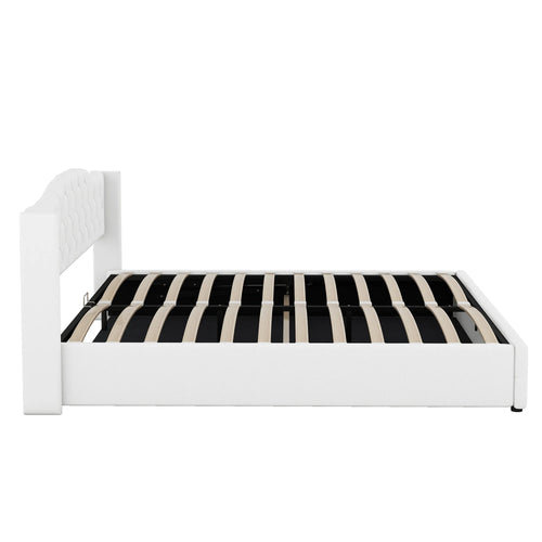 VSOGA 180 X 200CM Multifunctional Flat Bed with Hydraulic Storage, White - vue 5 sur 8
