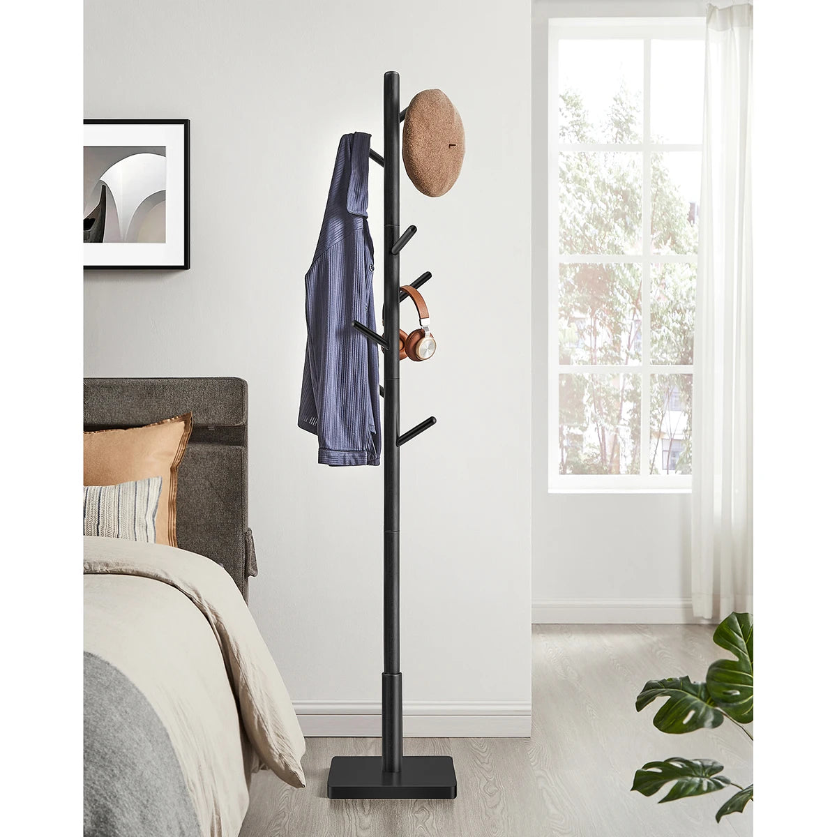 VASAGLE Coat Rack, Solid Wood Coat Stand, Free Standing Hall Coat Tree with 8 Hooks for Coats, Hats, Bags, Purses, for Entryway