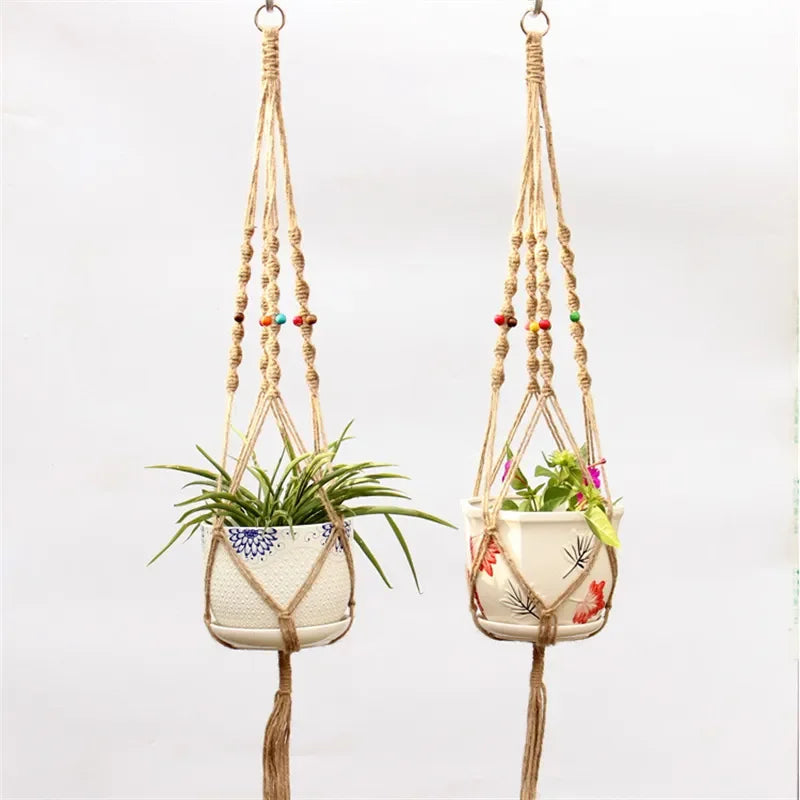 panier suspendu en corde de chanvre pour plantes décoratives - vue 4 sur 16