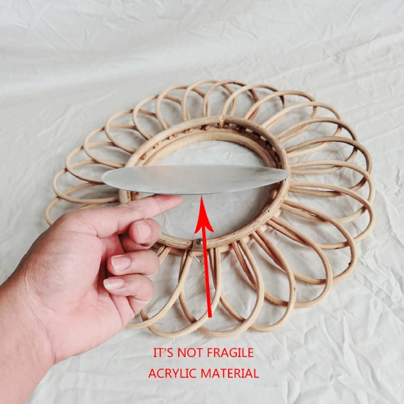 miroir rond en rotin décoration artistique mural innovante - vue 5 sur 7