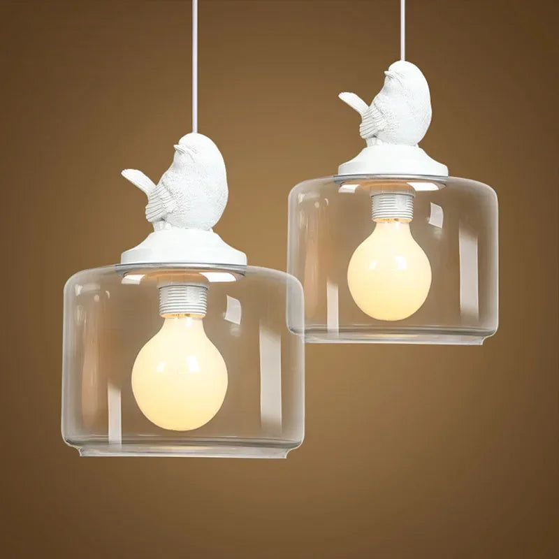 Moderne kreative LED-Pendelleuchte aus Glas mit Vogelmotiv - vue 4 sur 8