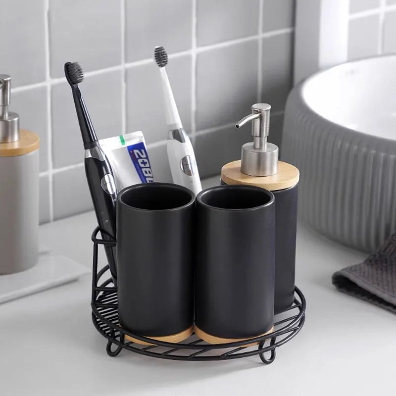 porte-brosse à dents en céramique style nordique avec base en bois - vue 5 sur 22