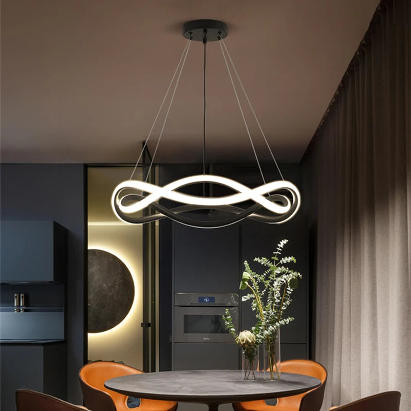 lustre à anneau géométrique led design simple créatif en aluminium - vue 4 sur 12