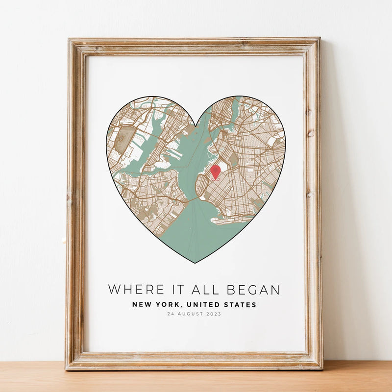 carte de ville personnalisée pour cadeau de saint-valentin