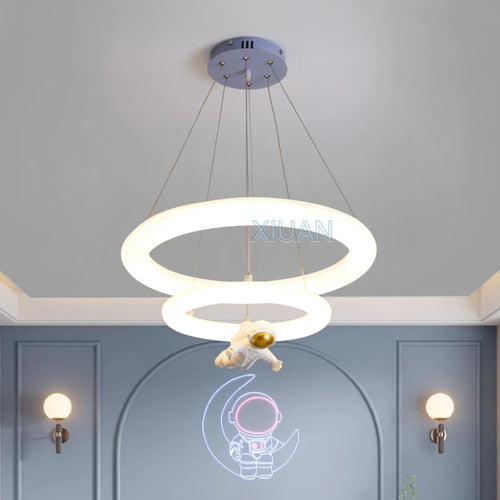 Creative Children's Room Pendant Lamps 360 Degree Lighting Annular Sconces Unicorn Astronaut Bedroom Hanging Light Pink Blue