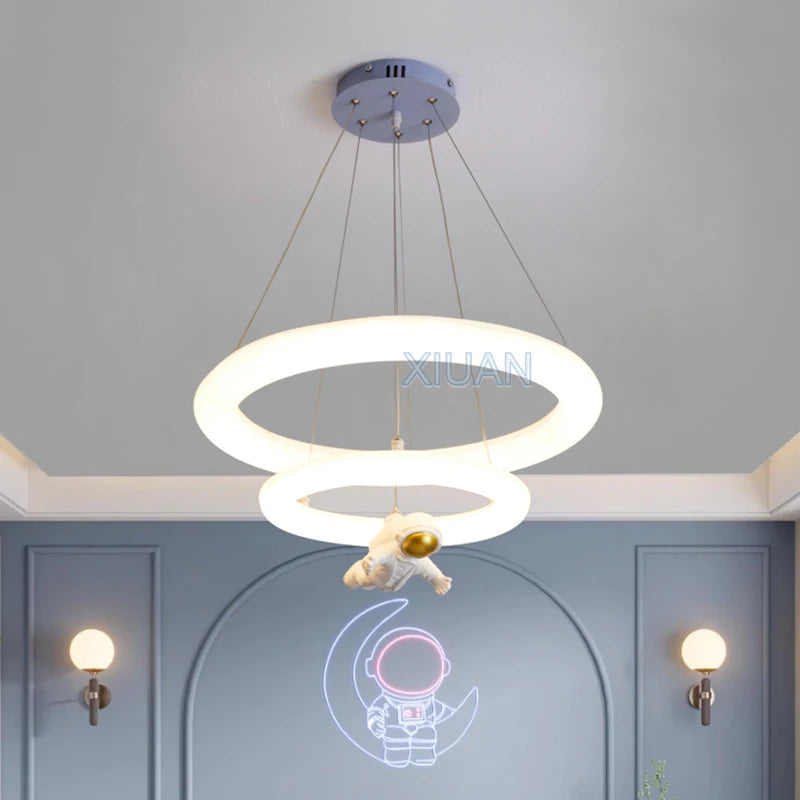 Creative Children's Room Pendant Lamps 360 Degree Lighting Annular Sconces Unicorn Astronaut Bedroom Hanging Light Pink Blue - vue 4 sur 9