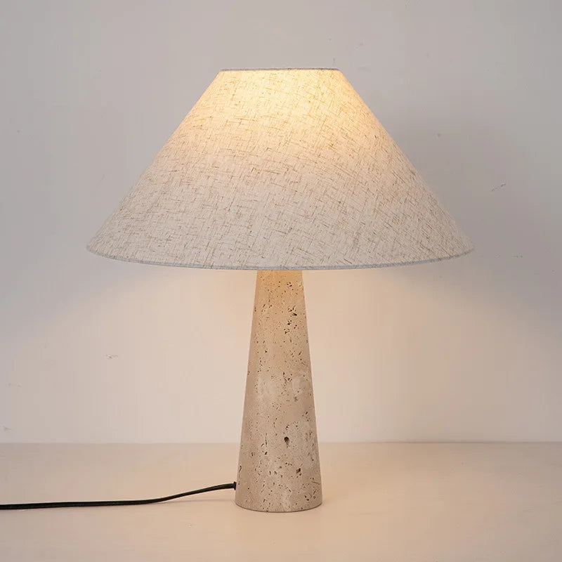Off White Stone Table Lamp Fabric Shade Desk Light with Changeable Bulb - vue 4 sur 8