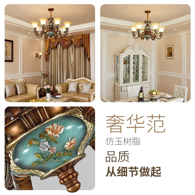 European style bedroom light, living room resin chandelier, LED glass and iron art chandelier - vue 5 sur 12