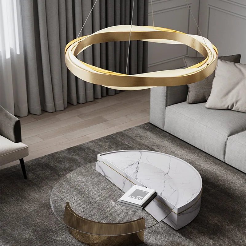 Moderner LED-Kronleuchter mit gebürsteten Kristallringen - vue 4 sur 12