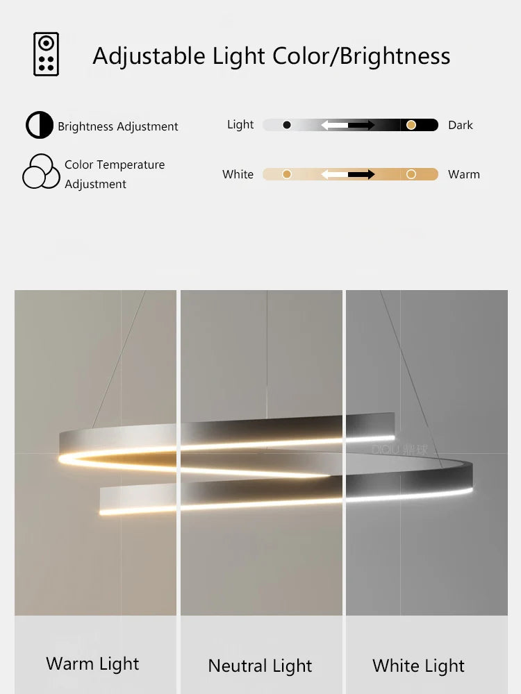 lustre à anneau simple moderne en fer doré avec éclairage LED intérieur - vue 6 sur 15
