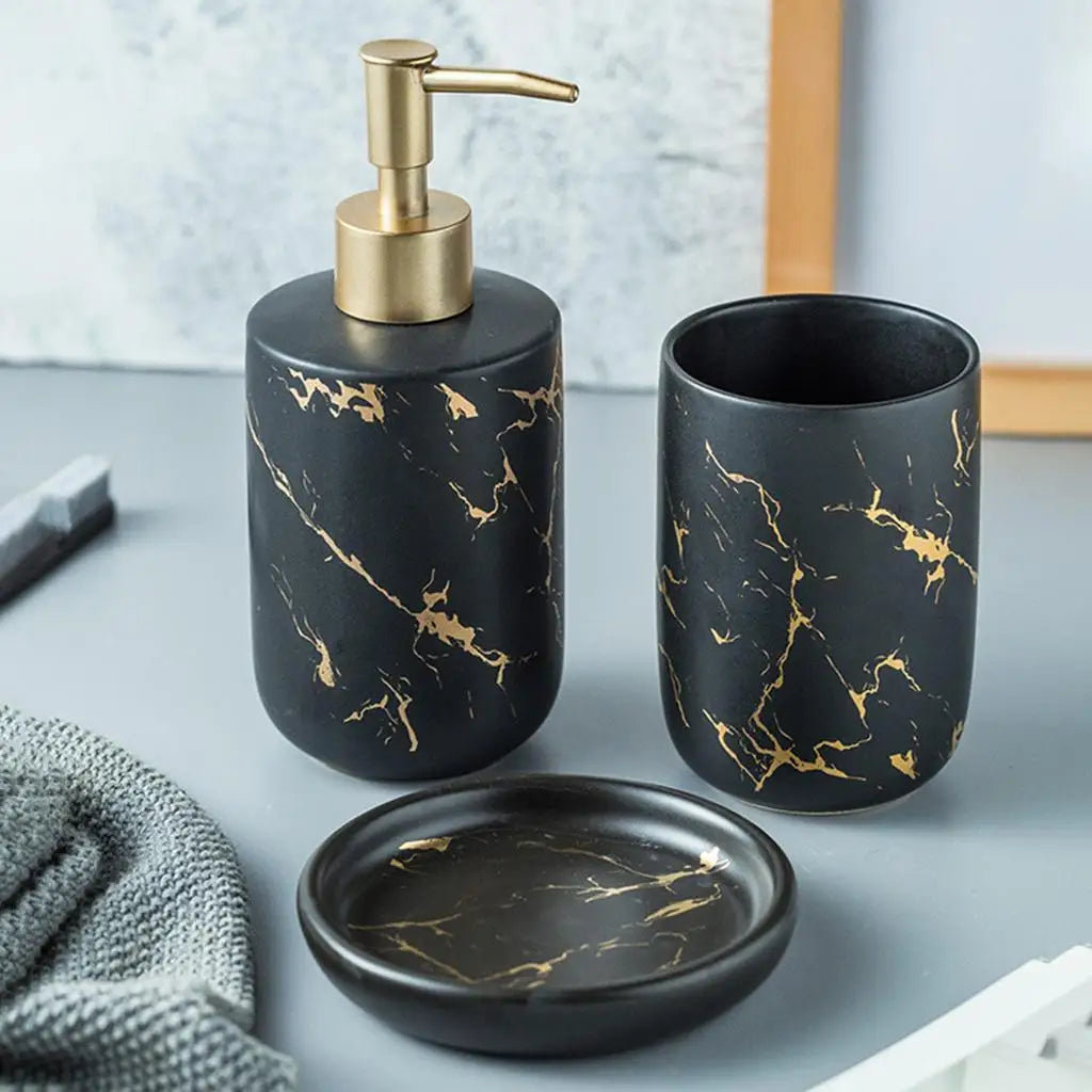 accessoires en céramique marbré pour salle de bain élégants et pratiques - vue 5 sur 10