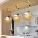lustre moderne led en forme de nid d'oiseau en verre