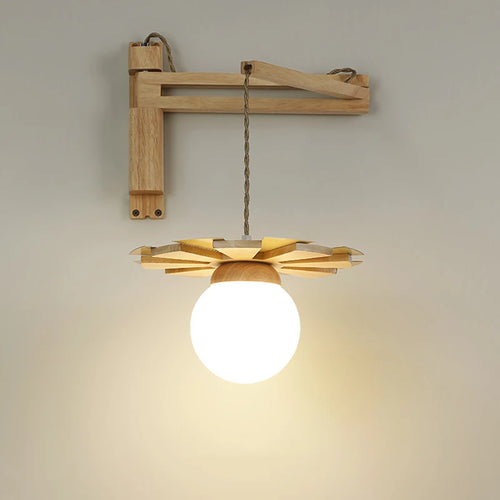 Nordische Wandleuchte aus Holz mit schwenkbarem Arm und LED - vue 2 sur 7