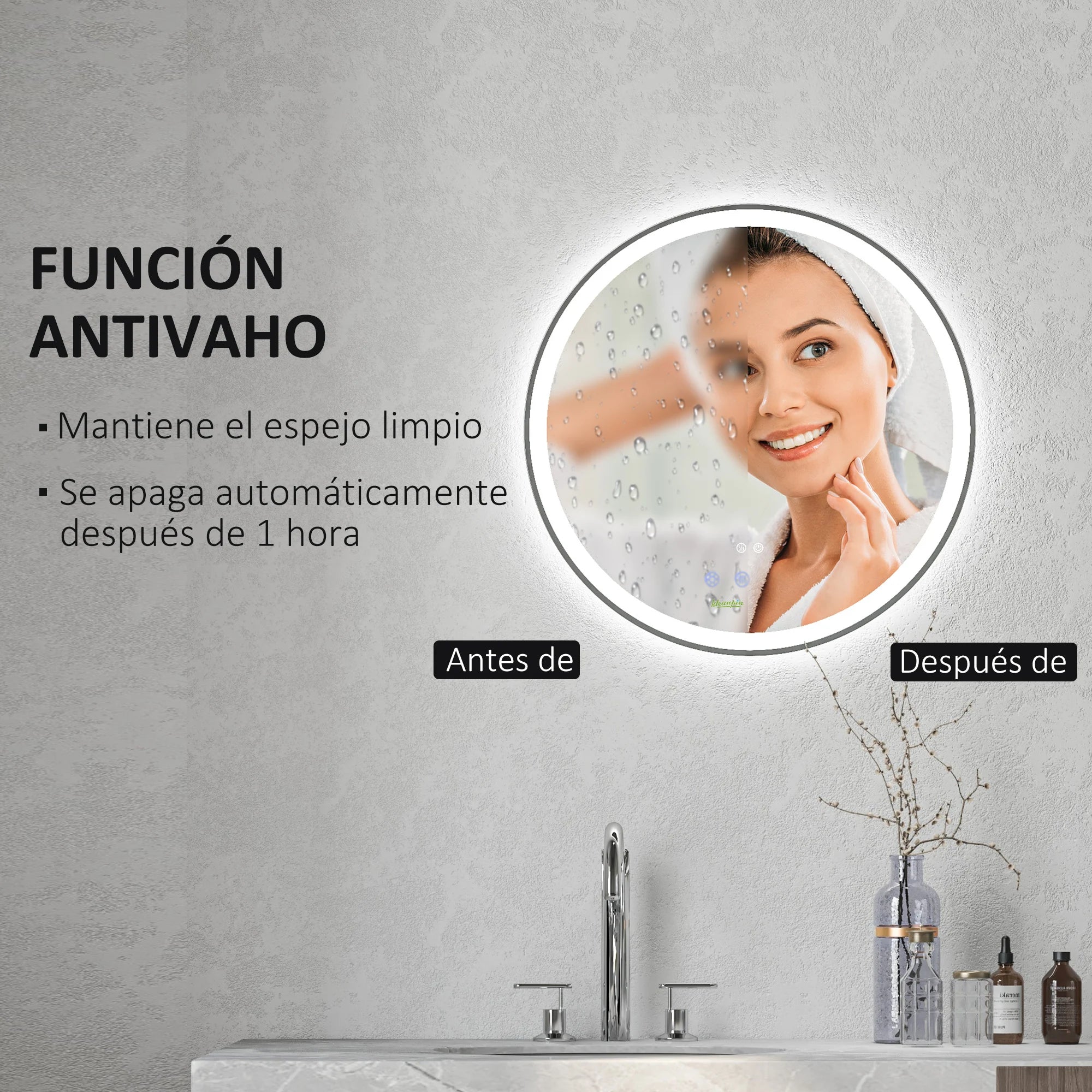 miroir rond avec lumières led réglables antibuée argent - vue 8 sur 7