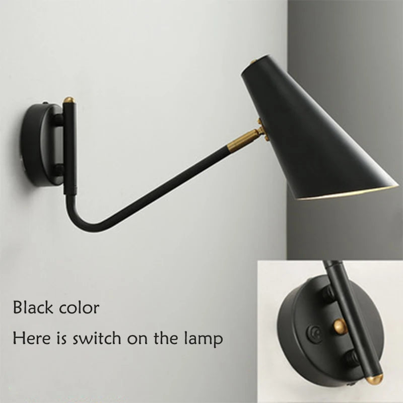 Applique murale rétro réglable interrupteur noir or led e27 - vue 7 sur 10